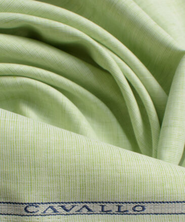 Cavallo by Linen Club Men's Cotton Linen Self Design 2.25 Meter Unstitched Shirting Fabric (Lime Green)