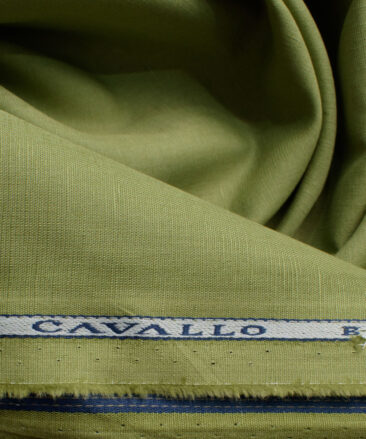 Cavallo by Linen Club Men's Cotton Linen Solids 2.25 Meter Unstitched Shirting Fabric (Olive Green)