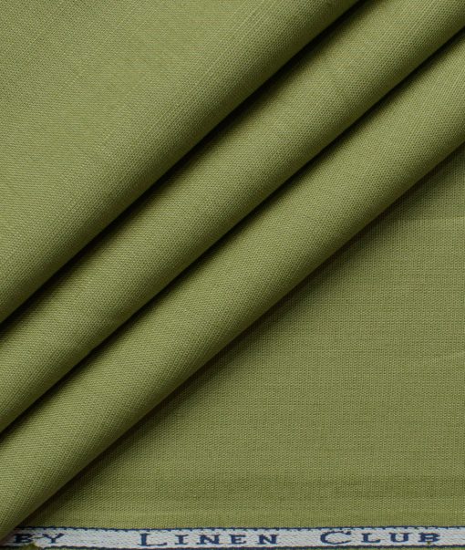 Cavallo by Linen Club Men's Cotton Linen Solids 2.25 Meter Unstitched Shirting Fabric (Olive Green)