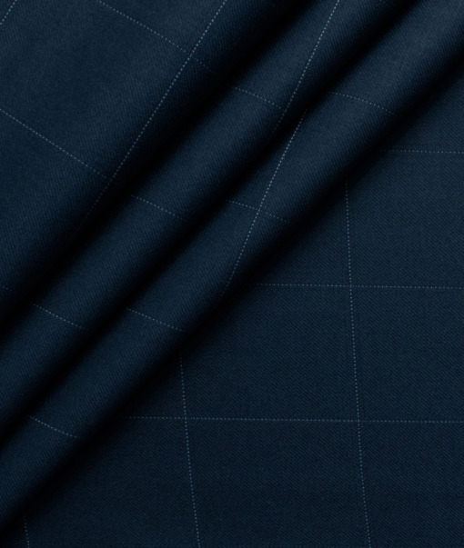 Godstra Men's Terry Rayon Checks 3.75 Meter Unstitched Suiting Fabric (Dark Blue)