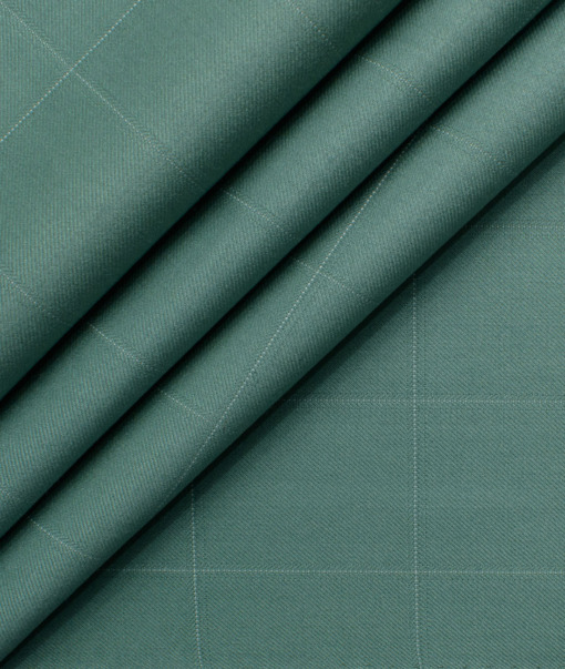 Godstra Men's Terry Rayon Checks 3.75 Meter Unstitched Suiting Fabric (Fern Green)