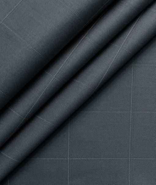 Godstra Men's Terry Rayon Checks 3.75 Meter Unstitched Suiting Fabric (Grey)