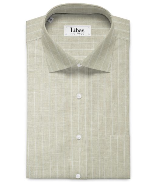 J.Hampstead Men's 60 LEA European Linen Striped 2.25 Meter Unstitched Shirting Fabric (Beige)