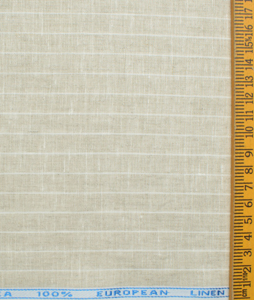 J.Hampstead Men's 60 LEA European Linen Striped 2.25 Meter Unstitched Shirting Fabric (Beige)