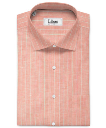 J.Hampstead Men's 60 LEA European Linen Striped 2.25 Meter Unstitched Shirting Fabric (Peach)