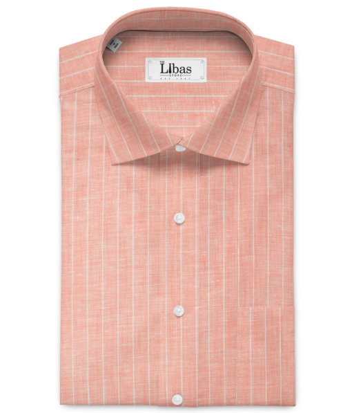 J.Hampstead Men's 60 LEA European Linen Striped 2.25 Meter Unstitched Shirting Fabric (Peach)