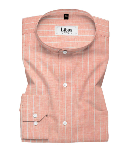 J.Hampstead Men's 60 LEA European Linen Striped 2.25 Meter Unstitched Shirting Fabric (Peach)