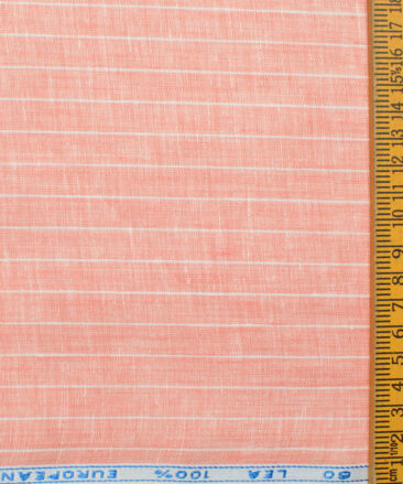 J.Hampstead Men's 60 LEA European Linen Striped 2.25 Meter Unstitched Shirting Fabric (Peach)