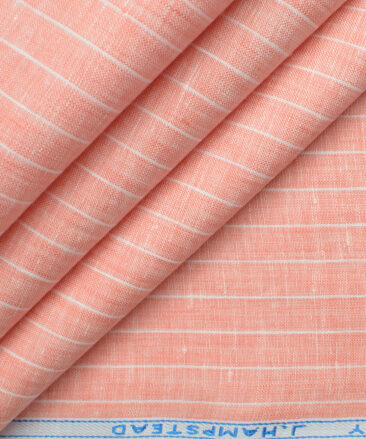 J.Hampstead Men's 60 LEA European Linen Striped 2.25 Meter Unstitched Shirting Fabric (Peach)