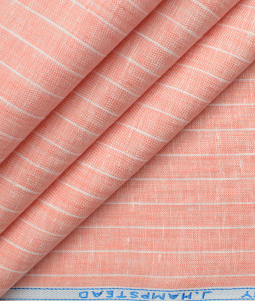 J.Hampstead Men's 60 LEA European Linen Striped 2.25 Meter Unstitched Shirting Fabric (Peach)