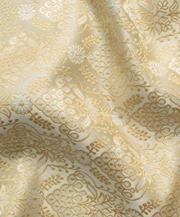 Mark & Peanni Men's Terry Rayon Self Design 2.25 Meter Unstitched Ethnic Fabric (Beige)