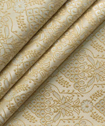 Mark & Peanni Men's Terry Rayon Self Design 2.25 Meter Unstitched Ethnic Fabric (Beige)