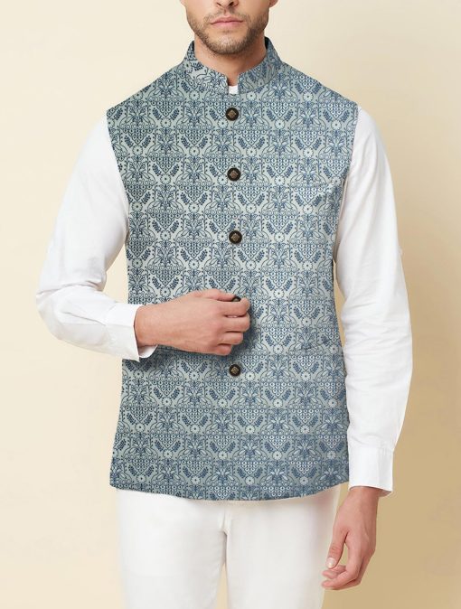 Mark & Peanni Men's Terry Rayon Self Design  Unstitched Ethnic Fabric (Silver Grey) - Image 2