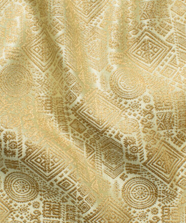 Nemesis Men's Terry Rayon Self Design 2.25 Meter Unstitched Ethnic Fabric (Beige & Brown)