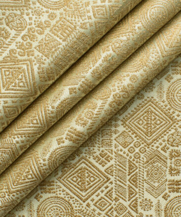 Nemesis Men's Terry Rayon Self Design 2.25 Meter Unstitched Ethnic Fabric (Beige & Brown)