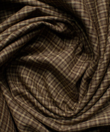 Ocm Men's Acrylic Wool Checks 2.25 Meter Unstitched Shirting Fabric (Beige & Brown)