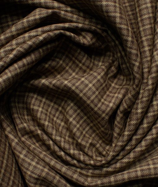 Ocm Men's Acrylic Wool Checks 2.25 Meter Unstitched Shirting Fabric (Beige & Brown)