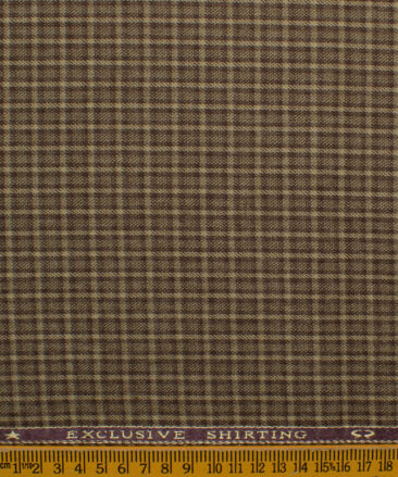 Ocm Men's Acrylic Wool Checks 2.25 Meter Unstitched Shirting Fabric (Beige & Brown)