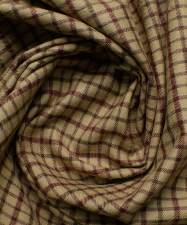 Ocm Men's Acrylic Wool Checks 2.25 Meter Unstitched Shirting Fabric (Beige & Red)