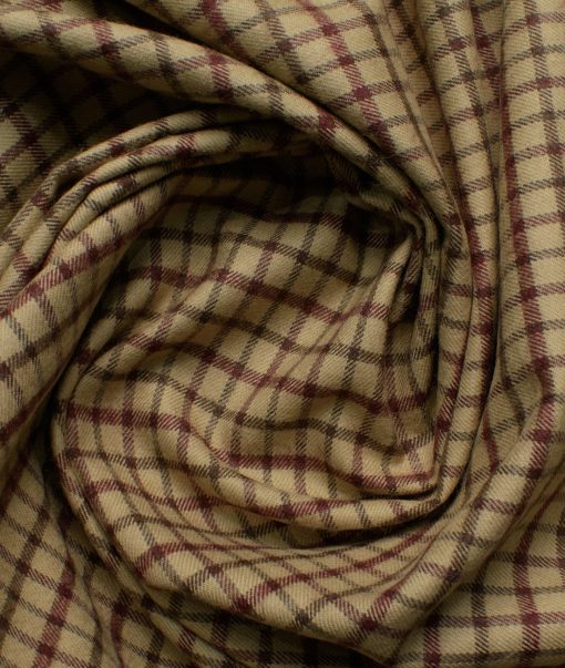 Ocm Men's Acrylic Wool Checks 2.25 Meter Unstitched Shirting Fabric (Beige & Red)