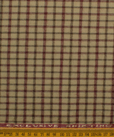 Ocm Men's Acrylic Wool Checks 2.25 Meter Unstitched Shirting Fabric (Beige & Red)