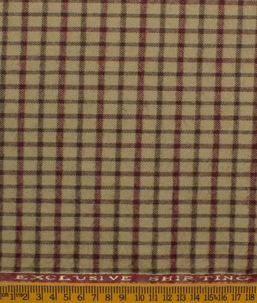 Ocm Men's Acrylic Wool Checks 2.25 Meter Unstitched Shirting Fabric (Beige & Red)