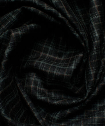 Ocm Men's Acrylic Wool Checks 2.25 Meter Unstitched Shirting Fabric (Black & Grey)