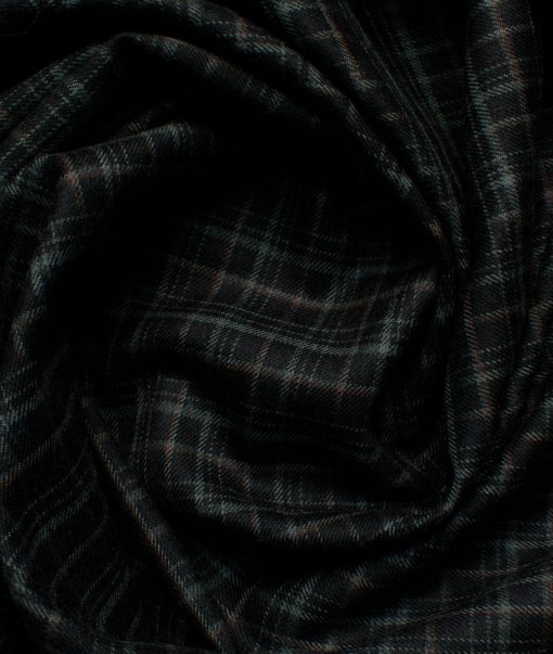 Ocm Men's Acrylic Wool Checks 2.25 Meter Unstitched Shirting Fabric (Black & Grey)