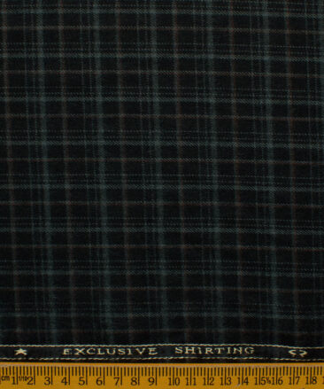 Ocm Men's Acrylic Wool Checks 2.25 Meter Unstitched Shirting Fabric (Black & Grey)