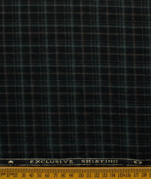 Ocm Men's Acrylic Wool Checks 2.25 Meter Unstitched Shirting Fabric (Black & Grey)