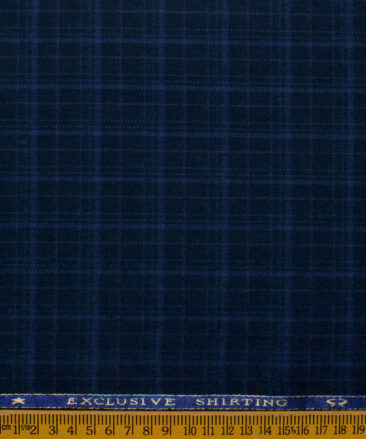 Ocm Men's Acrylic Wool Checks 2.25 Meter Unstitched Shirting Fabric (Dark Royal Blue)