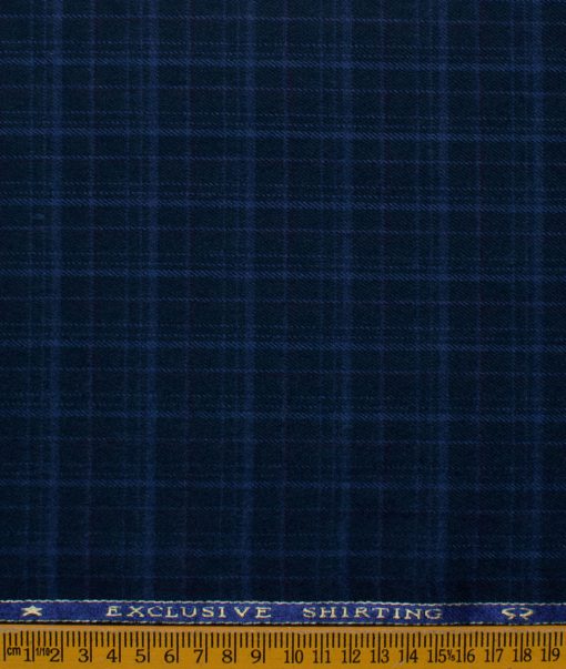 Ocm Men's Acrylic Wool Checks 2.25 Meter Unstitched Shirting Fabric (Dark Royal Blue)