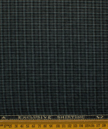 Ocm Men's Acrylic Wool Checks 2.25 Meter Unstitched Shirting Fabric (Grey & Black)