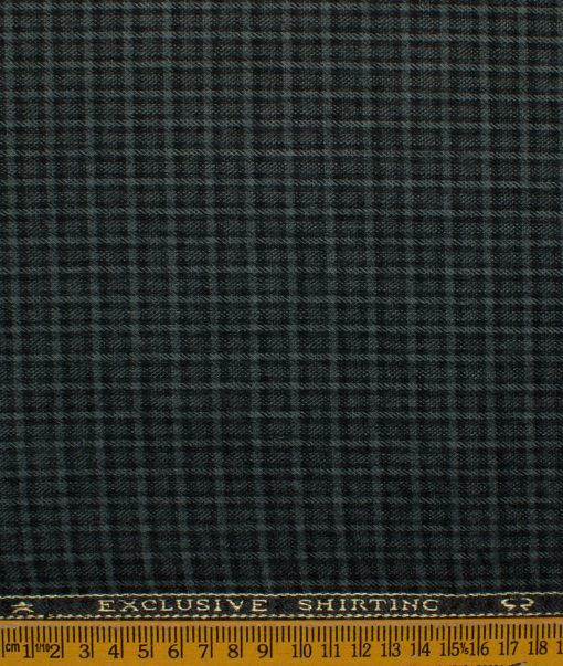 Ocm Men's Acrylic Wool Checks 2.25 Meter Unstitched Shirting Fabric (Grey & Black)