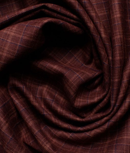 Ocm Men's Acrylic Wool Checks 2.25 Meter Unstitched Shirting Fabric (Maroon Red)