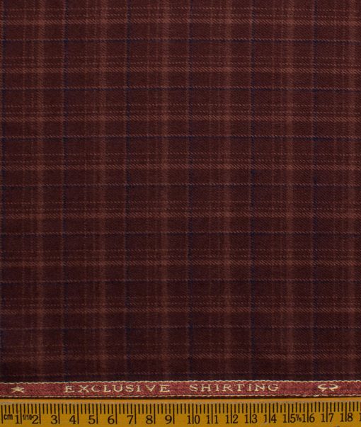 Ocm Men's Acrylic Wool Checks 2.25 Meter Unstitched Shirting Fabric (Maroon Red)