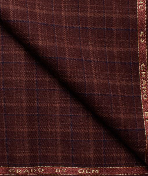 Ocm Men's Acrylic Wool Checks 2.25 Meter Unstitched Shirting Fabric (Maroon Red)