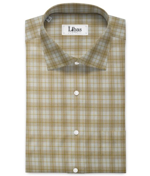 Ocm Men's Acrylic Wool Checks 2.25 Meter Unstitched Shirting Fabric (White & Brown)