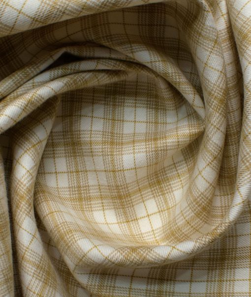 Ocm Men's Acrylic Wool Checks 2.25 Meter Unstitched Shirting Fabric (White & Brown)