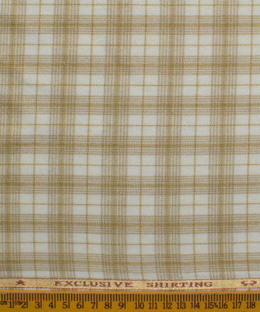 Ocm Men's Acrylic Wool Checks 2.25 Meter Unstitched Shirting Fabric (White & Brown)