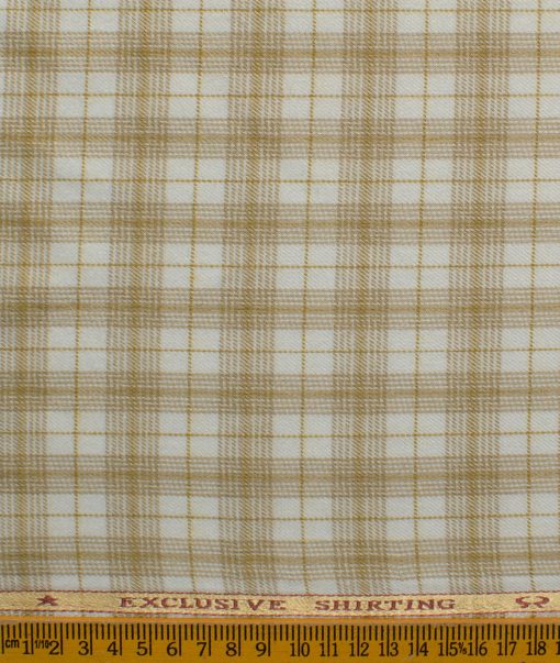 Ocm Men's Acrylic Wool Checks 2.25 Meter Unstitched Shirting Fabric (White & Brown)