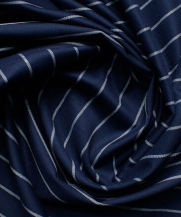 Panero Men's Super 100's 20% Wool Striped 3.75 Meter Unstitched Suiting Fabric (Dark Royal Blue)