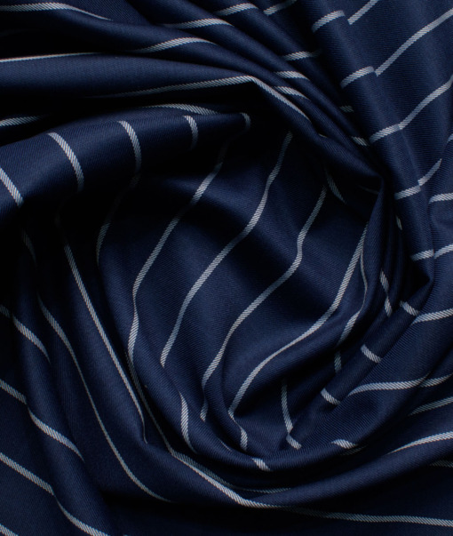 Panero Men's Super 100's 20% Wool Striped 3.75 Meter Unstitched Suiting Fabric (Dark Royal Blue)