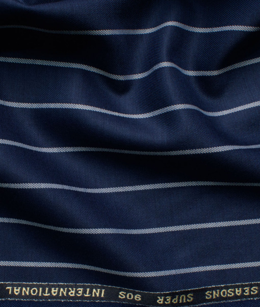 Panero Men's Super 100's 20% Wool Striped 3.75 Meter Unstitched Suiting Fabric (Dark Royal Blue)