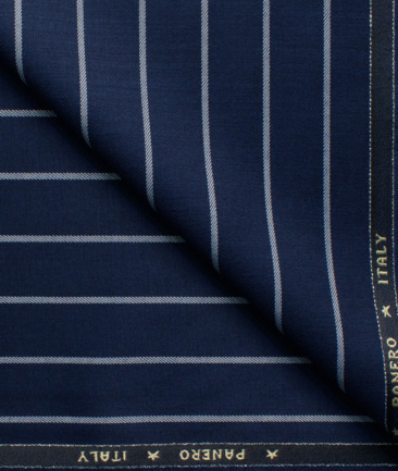 Panero Men's Super 100's 20% Wool Striped 3.75 Meter Unstitched Suiting Fabric (Dark Royal Blue)