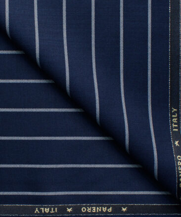 Panero Men's Super 100's 20% Wool Striped 3.75 Meter Unstitched Suiting Fabric (Dark Royal Blue)