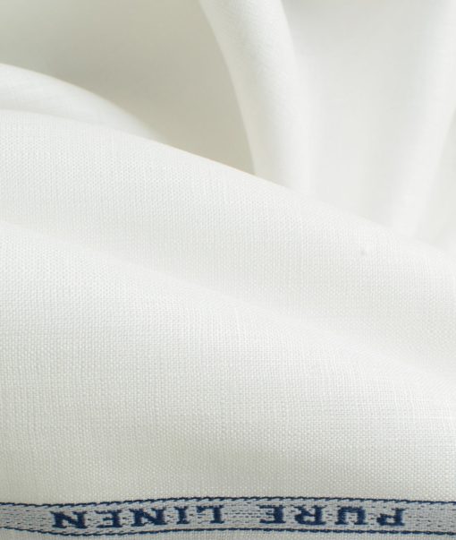 Raymond Men's 80 LEA Pure Linen Solids 3.50 Meter Unstitched Shirting Fabric (White)