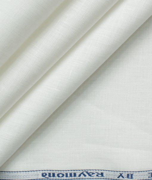 Raymond Men's 80 LEA Pure Linen Solids 3.50 Meter Unstitched Shirting Fabric (White)