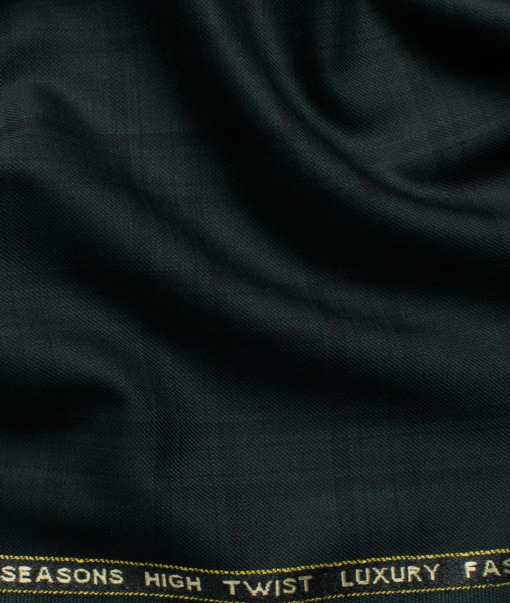 Spaadaa Men's High Twisted Terry Rayon Checks 3.75 Meter Unstitched Suiting Fabric (Dark Pine Green)