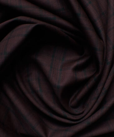 Spaadaa Men's High Twisted Terry Rayon Checks 3.75 Meter Unstitched Suiting Fabric (Dark Wine)